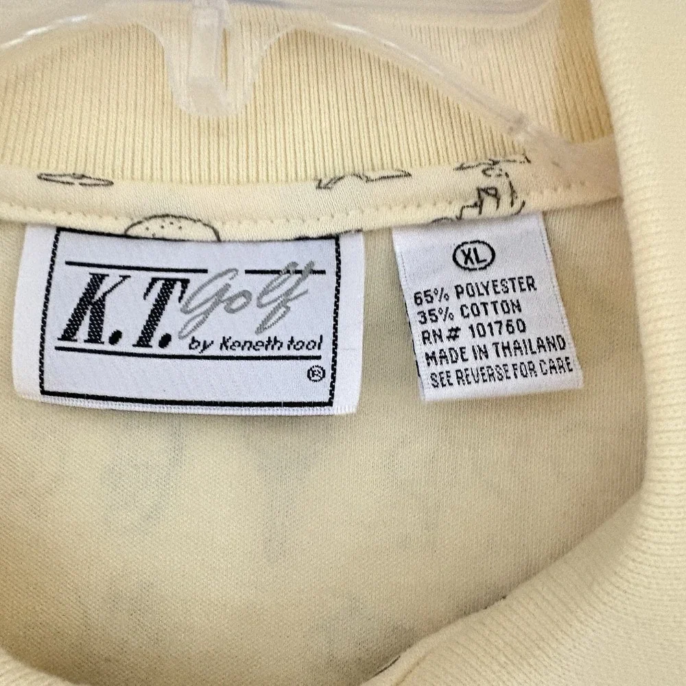 KT Golf Polo Shirt Womens‎ Yellow All Over Print Preppy Casual Golf XL NwT